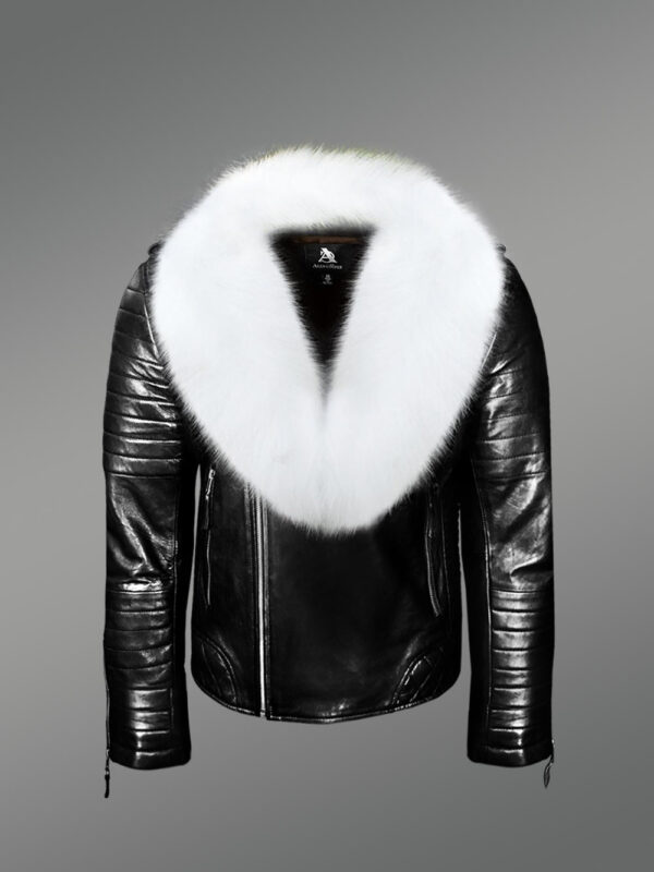 Leather Biker Jacket with Fox Fur Lapel – Rugged looks with Touch of Elegance - Image 3