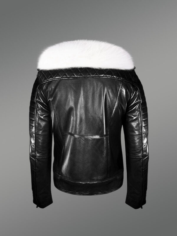 Leather Biker Jacket with Fox Fur Lapel – Rugged looks with Touch of Elegance - Image 4