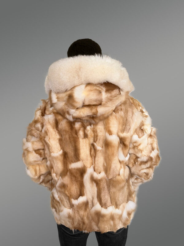 Men’s Whisky Gold Fox Fur Bomber with Hood - Image 5