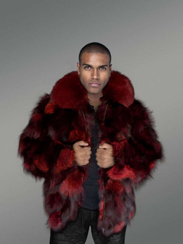 Burgundy Jacket in Fox Fur – Adorning Men with Sumptuous Warmth