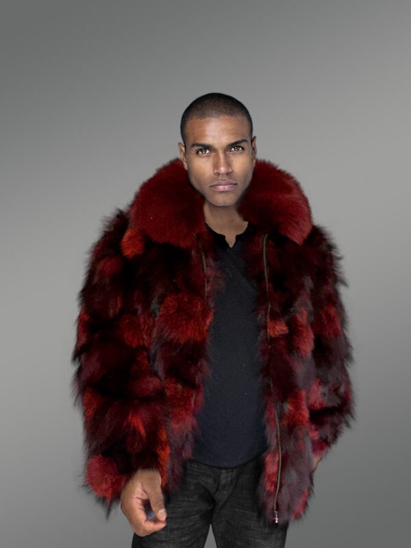 Burgundy Jacket in Fox Fur – Adorning Men with Sumptuous Warmth - Image 3