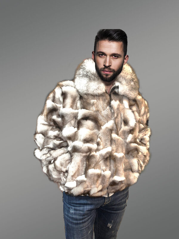 Mens Bomber In Fox Fur with Stylized Fur Sections for Cozy Wear - Image 2