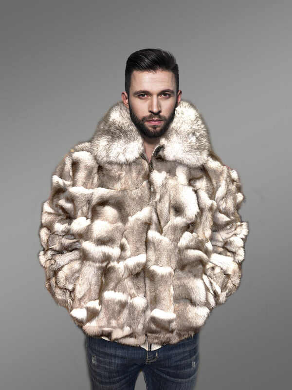 Mens Bomber In Fox Fur with Stylized Fur Sections for Cozy Wear - Image 3