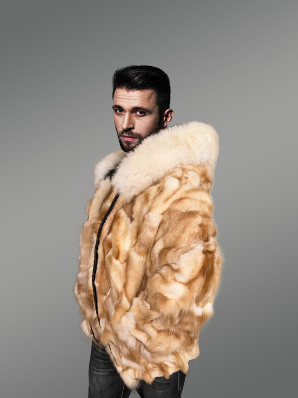 Mens Golden Fox Fur Bomber Jacket for an Exquisite Presence - Image 2