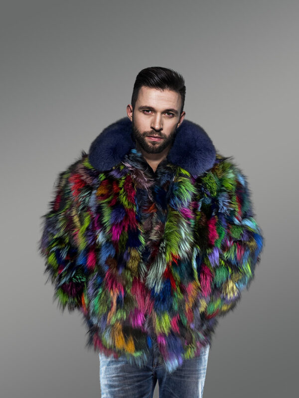 Mens Multicolor Fox Fur Bomber to Look Super Stylish - Image 3