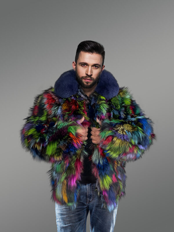 Mens Multicolor Fox Fur Bomber to Look Super Stylish