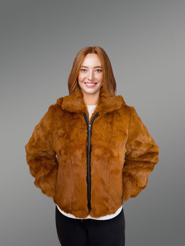 Womens Whisky Rabbit Bomber Jacket with Resplendent Warmth and Comfort - Image 3