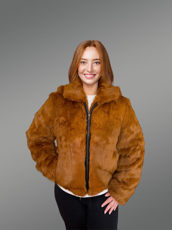 Womens Whisky Rabbit Bomber Jacket with Resplendent Warmth and Comfort