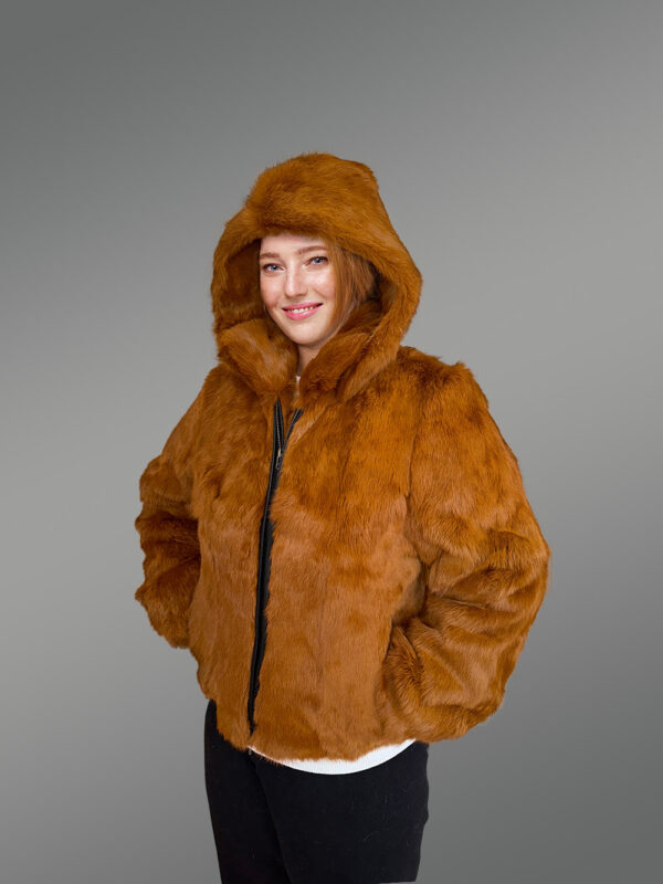 Womens Whisky Rabbit Bomber Jacket with Resplendent Warmth and Comfort - Image 5