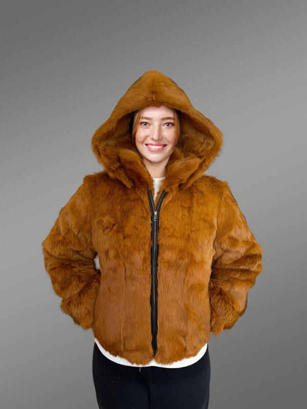 Womens Whisky Rabbit Bomber Jacket with Resplendent Warmth and Comfort - Image 6