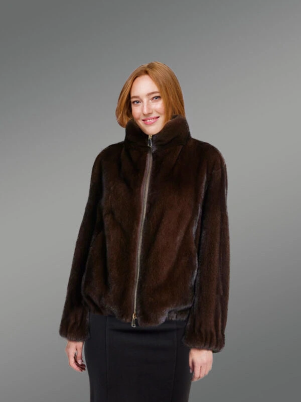 Womens Brown Mink Bomber – Chic Looks with Comforting Touch of Mink Fur - Image 4