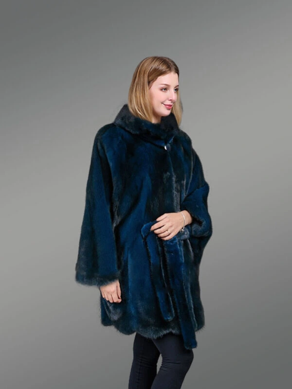 Womens Navy Blue Mink Coat – Elegance at Its Peak - Image 2